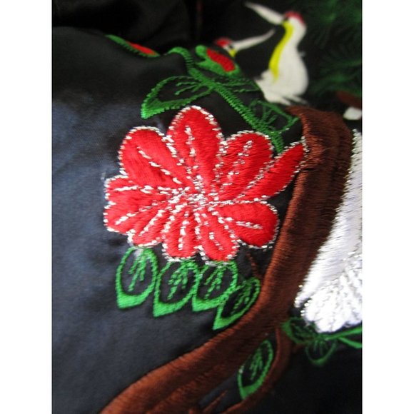 Black Happi Coat Embroidered Cranes Tree Symbols No Labels See Measurements EUC - Picture 8 of 12